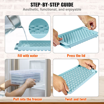 Round Ice Ball Maker Set for Freezer - 170 Sphere Ice Cubes, 3-Pack with Bin & Scoop