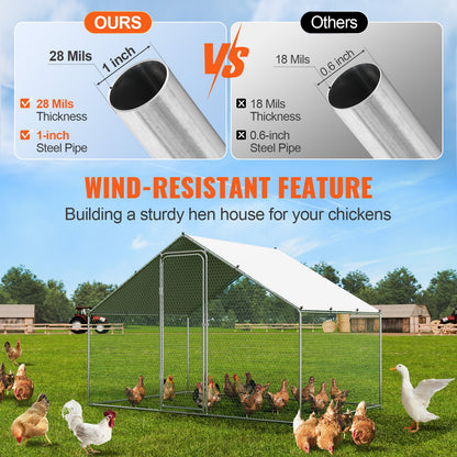 VEVOR Large Metal Chicken Coop,  3x1.97x1.99 m Walk-in Chicken Run with Waterproof