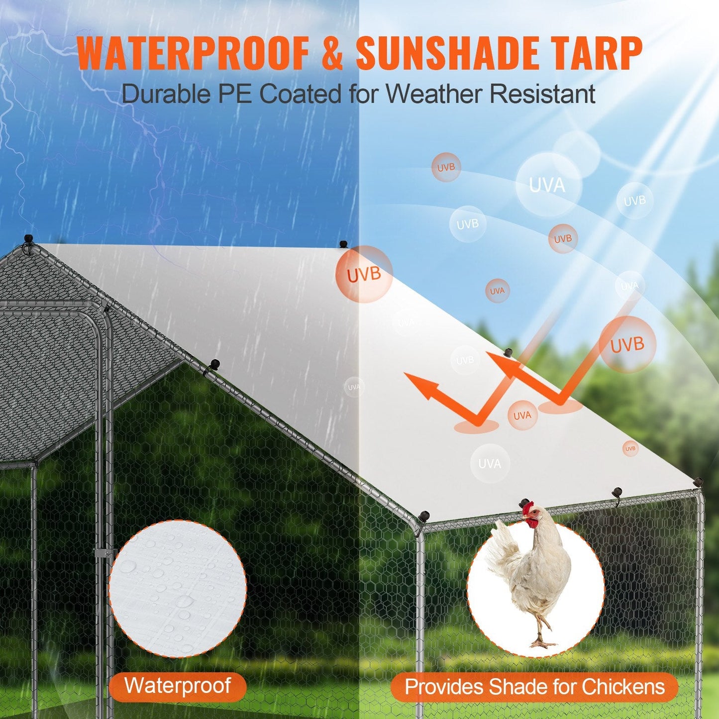 Large Walk-In Metal Chicken Coop with Waterproof Roof, 3x1.97x1.99m