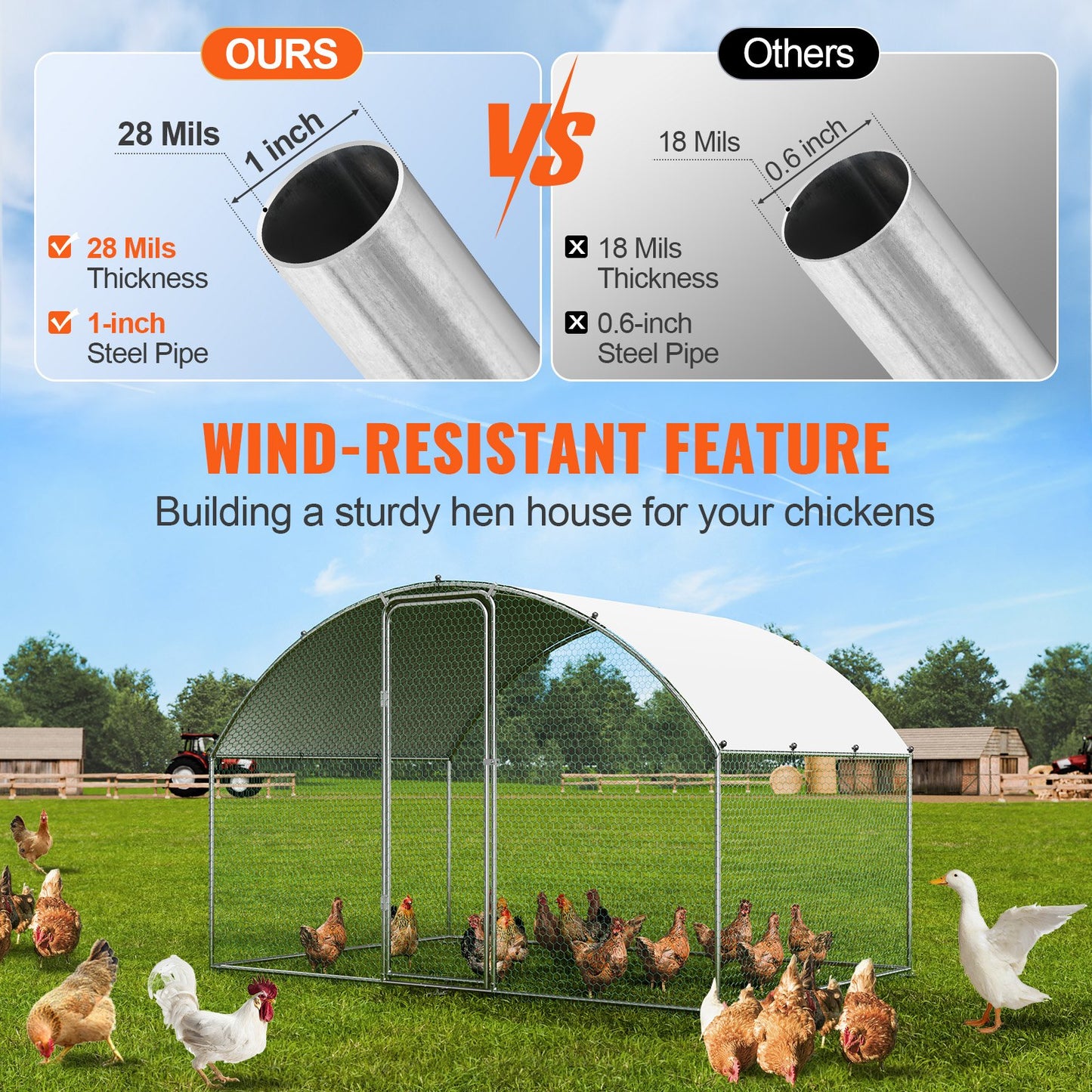 VEVOR Chicken Coop, 9.8x6.5x6.5ft Walk-in Large Metal Chicken Run for Yard with