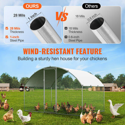 VEVOR Chicken Coop, 9.8x6.5x6.5ft Walk-in Large Metal Chicken Run for Yard with