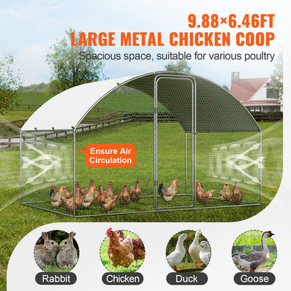 VEVOR Chicken Coop, 9.8x6.5x6.5ft Walk-in Large Metal Chicken Run for Yard with