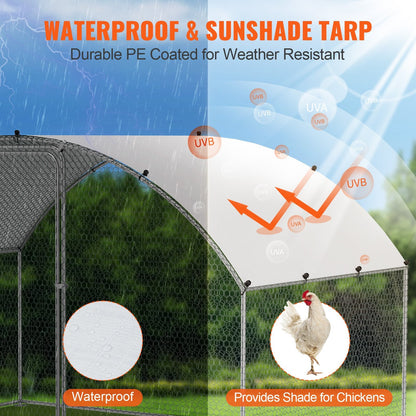 Large Walk-In Metal Chicken Coop with Waterproof Cover and Security Lock