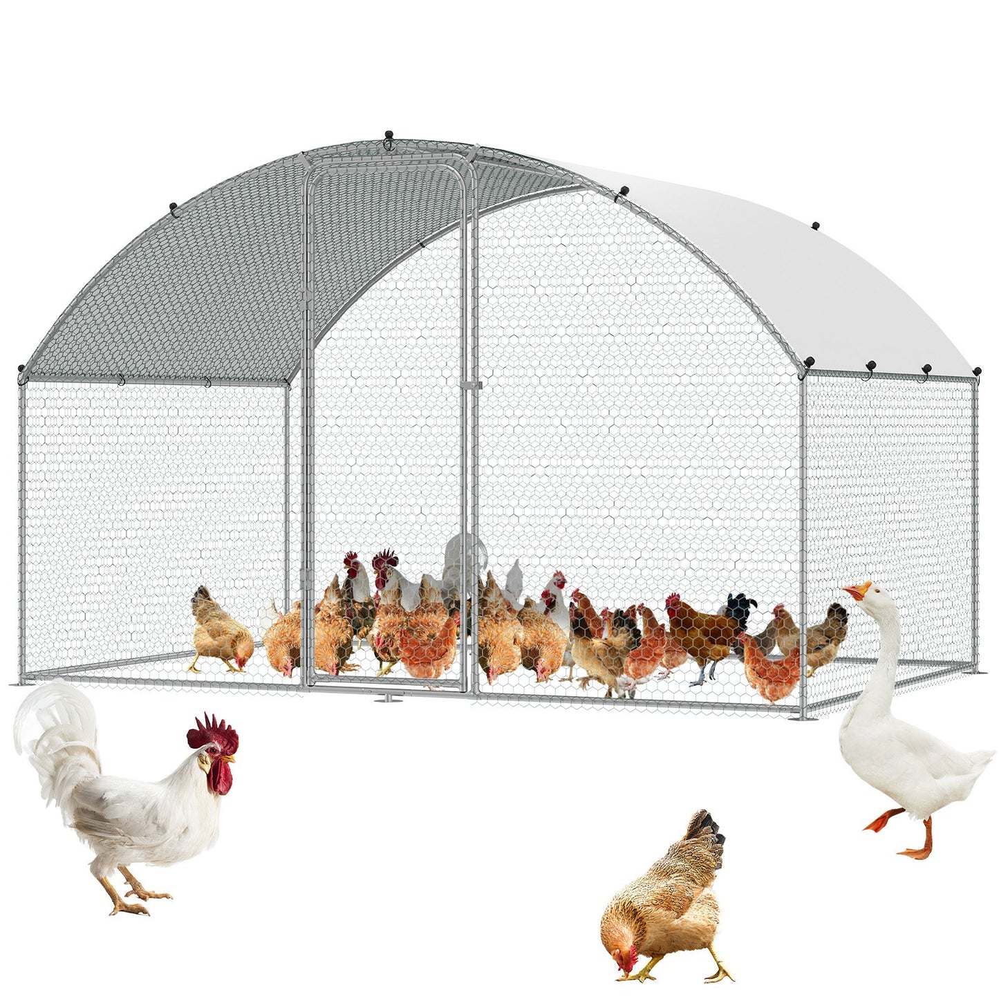 VEVOR Chicken Coop, 9.8x6.5x6.5ft Walk-in Large Metal Chicken Run for Yard with