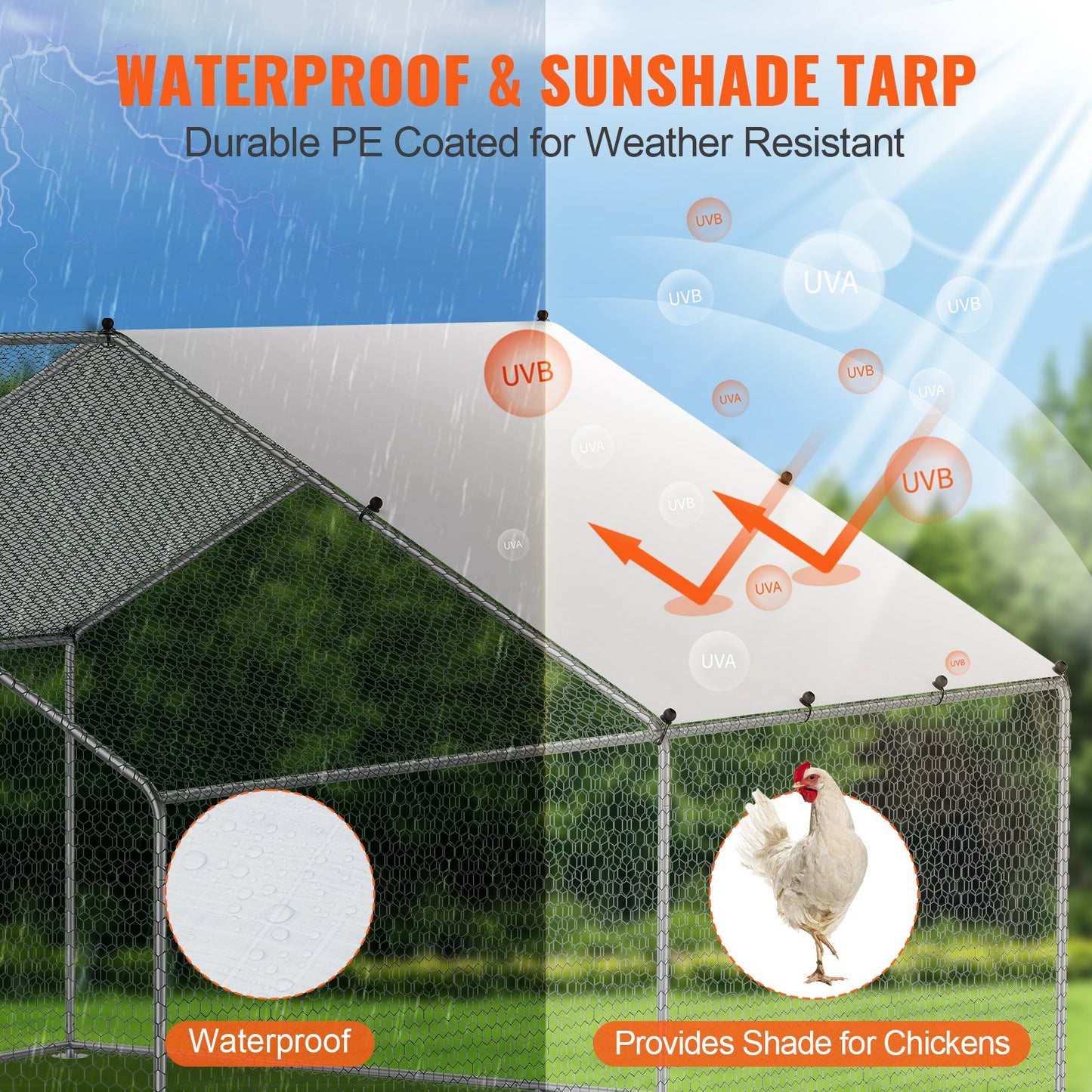 VEVOR Large Metal Chicken Coop, 3x3.93x1.99 m Walk-in Chicken Runs for Yard with
