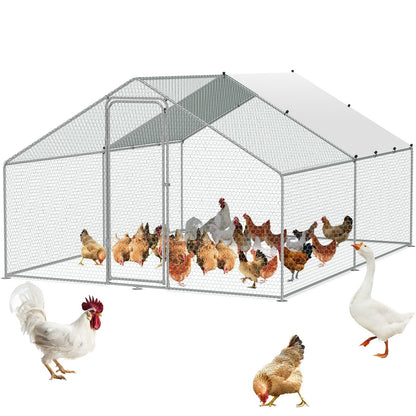 Large Walk-in Metal Chicken Coop with Cover, 3x3.93x1.99 m Hen House