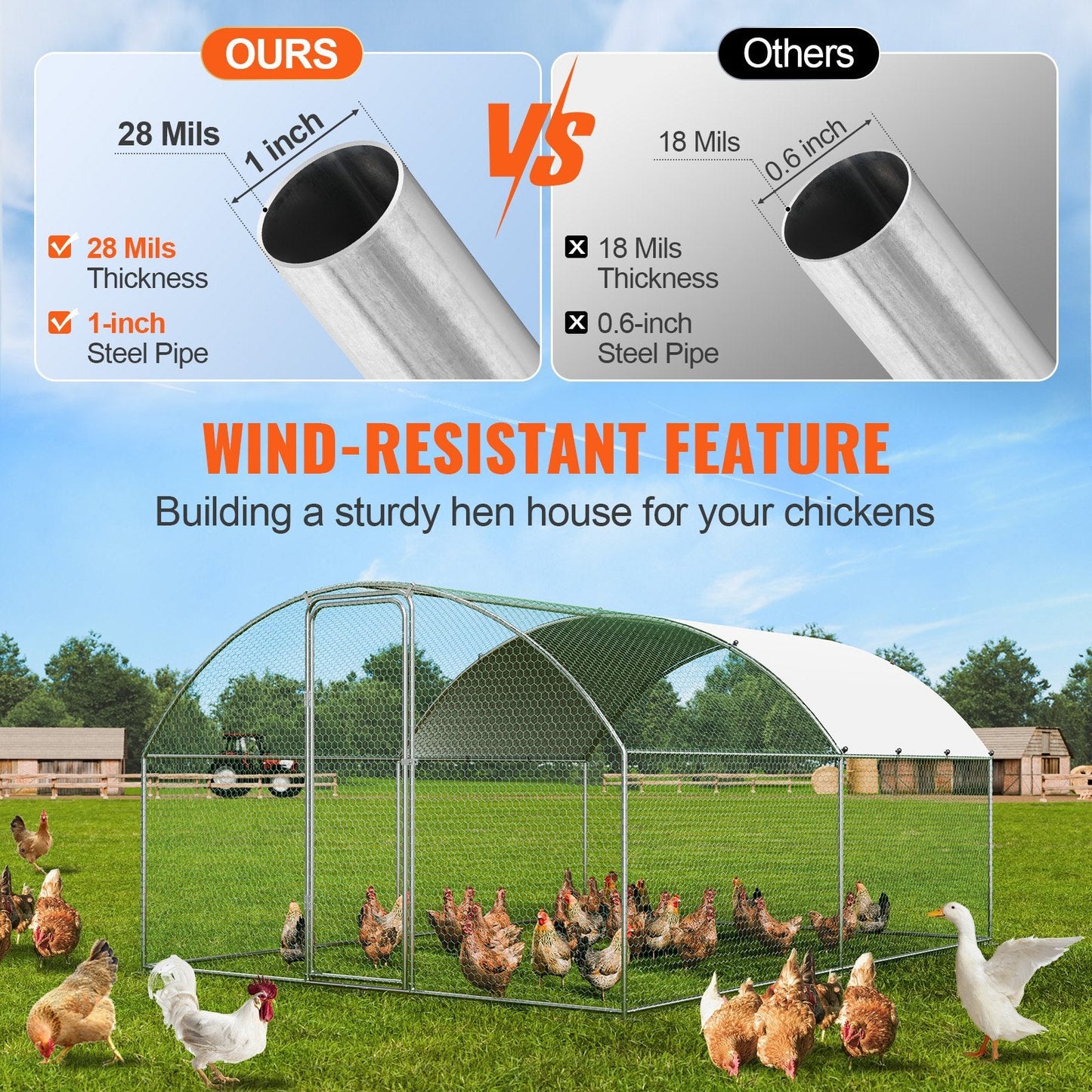 Large Metal Chicken Coop with Waterproof Cover and Secure Lock for Outdoors