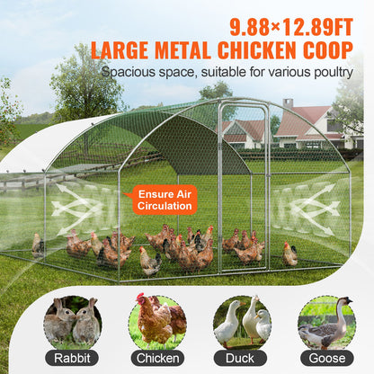 VEVOR Large Metal Chicken Coop, 9.8x12.9x6.5 ft Walk in Chicken Run for Yard with