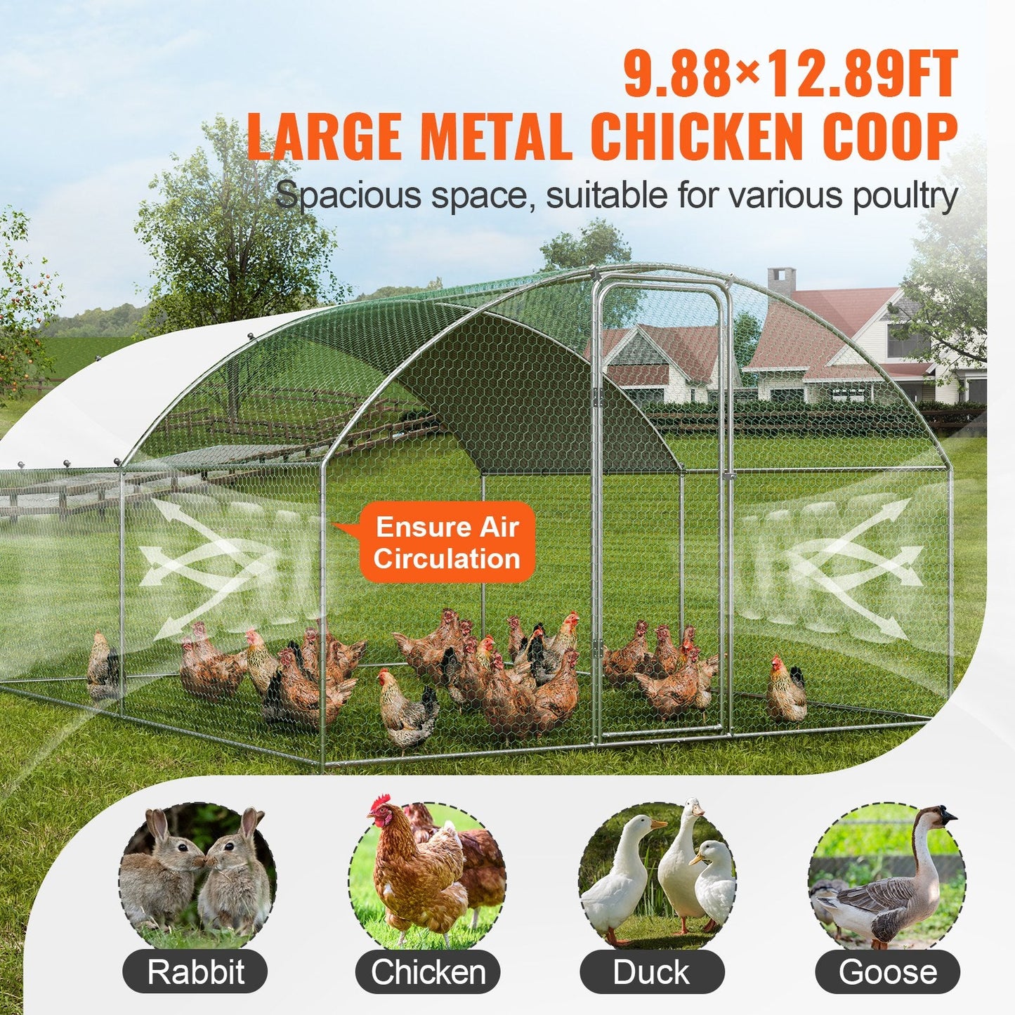 Large Metal Chicken Coop with Waterproof Cover and Secure Lock for Outdoors