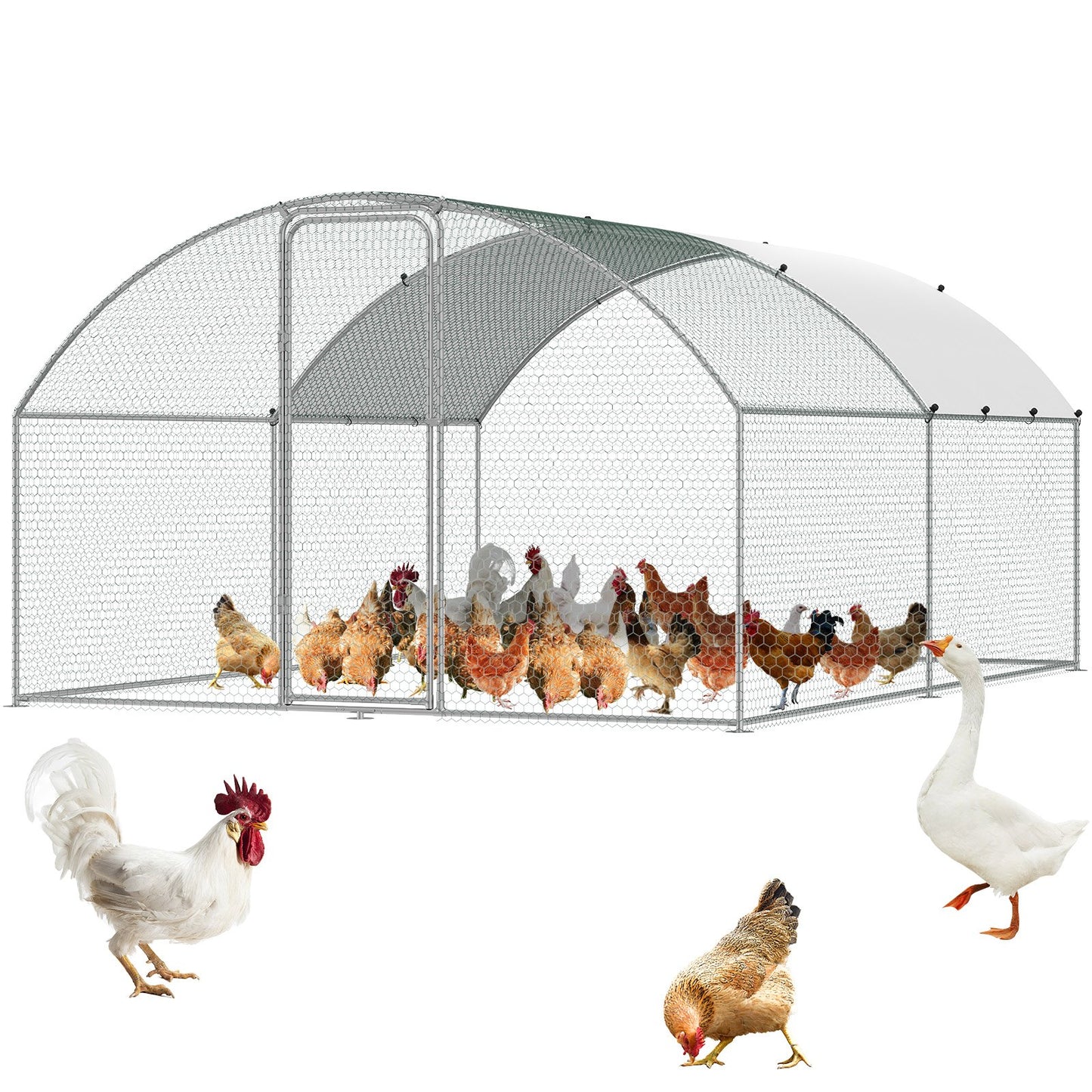 VEVOR Large Metal Chicken Coop, 9.8x12.9x6.5 ft Walk in Chicken Run for Yard with