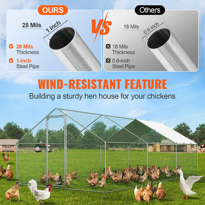 VEVOR Large Metal Chicken Coop, 3x5.88x1.99 m Walk-in Chicken Runs for Yard with