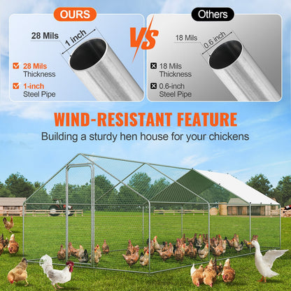 Large Walk-In Metal Chicken Coop with Cover and Spire Roof, 3x5.88x1.99 m