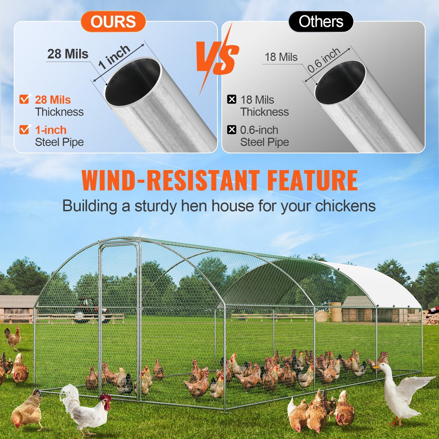 VEVOR Large Metal Chicken Coop with Run, 9.8x19.3x6.5 ft Walk-in Chicken Runs for