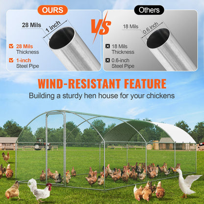Large Walk-in Metal Chicken Coop with Run and Dome Roof, 3x5.88x1.99 m