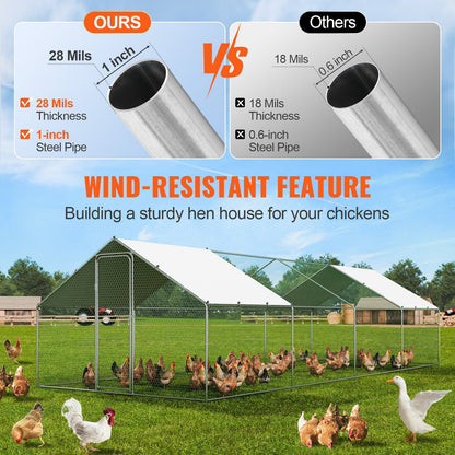 Large Walk-in Metal Chicken Coop with Run and Cover, 3x7.83x1.99 m