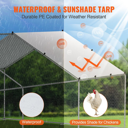 Large Walk-in Metal Chicken Coop with Run and Cover, 3x7.83x1.99 m