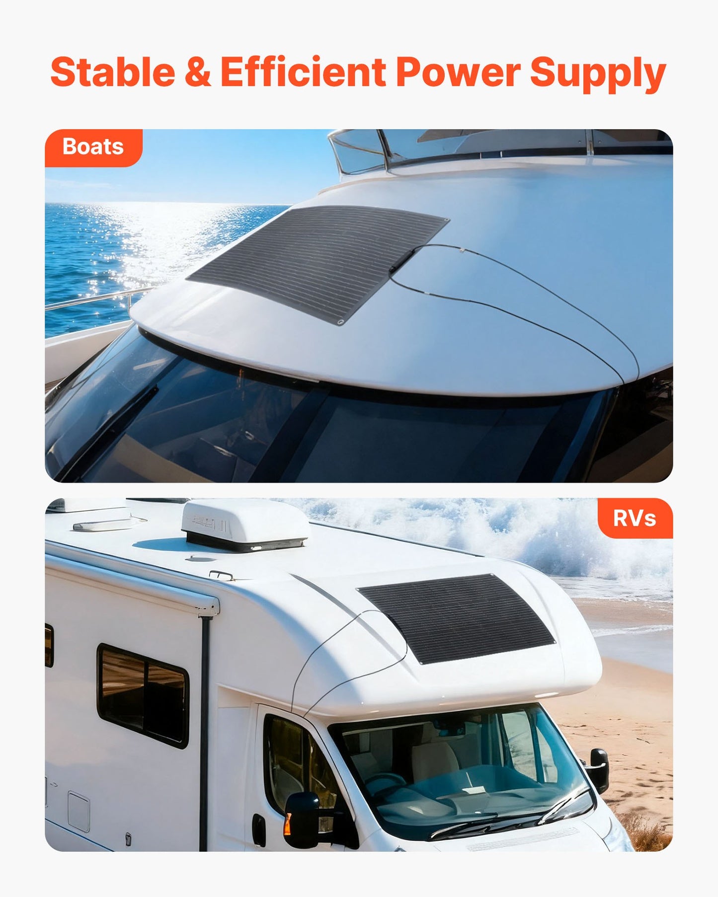 Flexible Solar Panel, 100W Semi-Flexible Bendable Monocrystalline Solar Panel, 23% Efficiency Mono Off-Grid Charger with MC4 Output, IP67 Waterproof for Marine RV Car Cabin Curved Surfaces