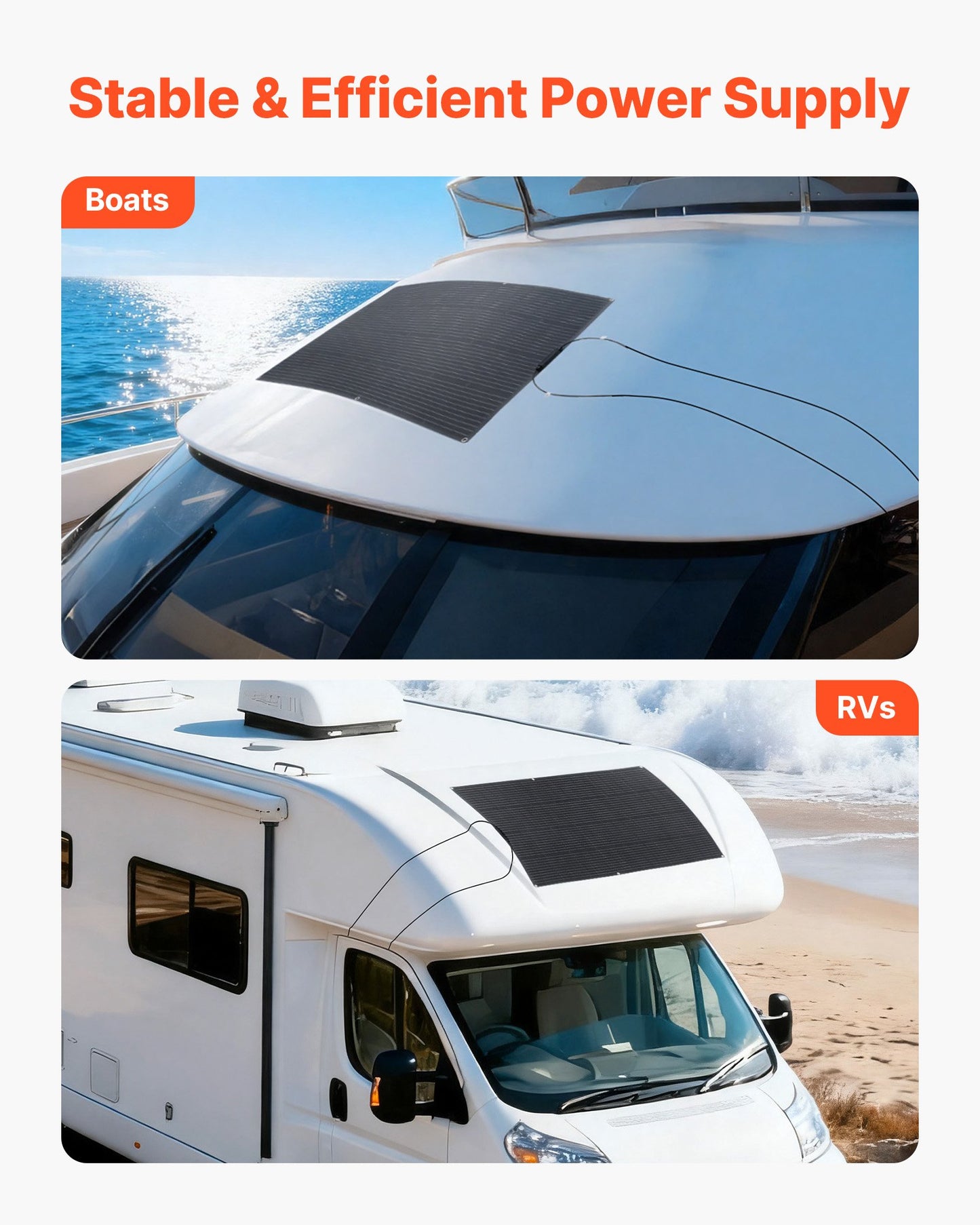 Flexible Solar Panel, 200W Semi-Flexible Bendable Monocrystalline Solar Panel, 21.9% Efficiency Mono Off-Grid Charger with MC4 Output, IP67 Waterproof for Marine RV Car Cabin Curved Surfaces