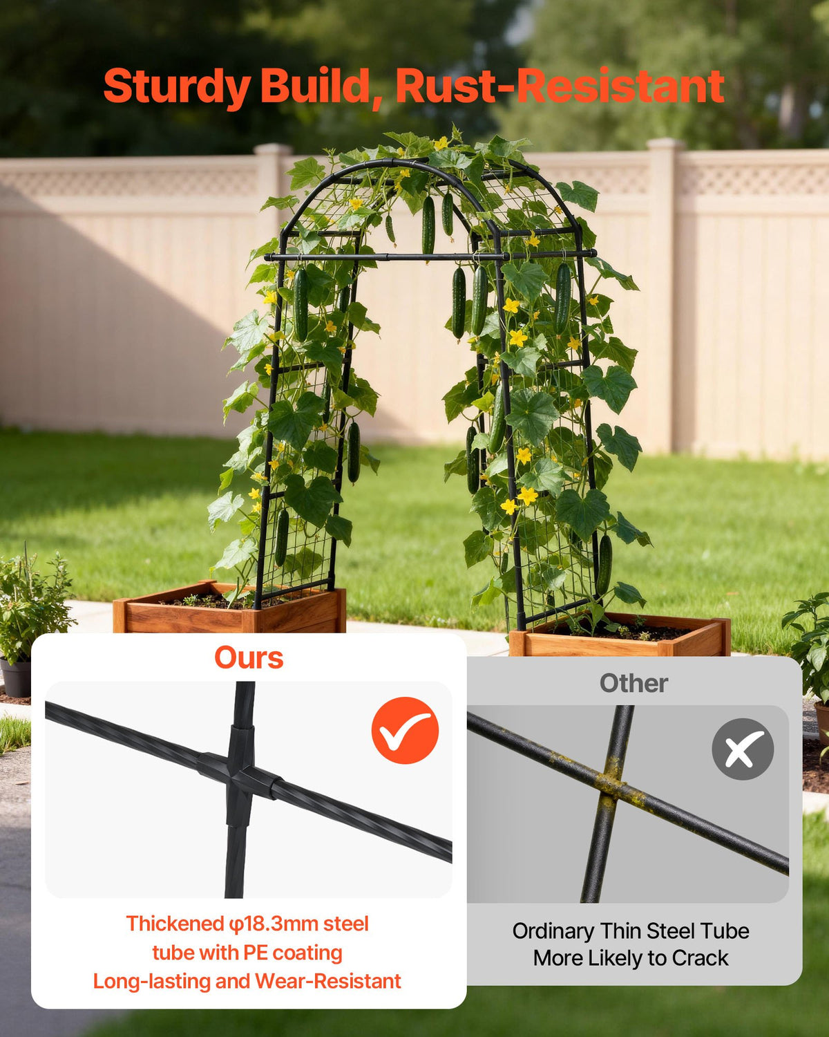 Cucumber Trellis, U-Shape Garden Trellises for Raised Bed, Metal Arch Plant Support for Vine, Climbing Plants Outdoor, Peas, Beans, Zucchini, Tomato, Squash, Flower (813 x 800 x 2050 mm)