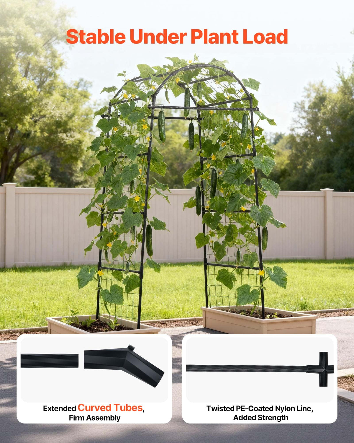 Cucumber Trellis, U-Shape Garden Trellises for Raised Bed, Metal Arch Plant Support for Vine, Climbing Plants Outdoor, Peas, Beans, Zucchini, Tomato, Squash, Flower (813 x 800 x 2050 mm)