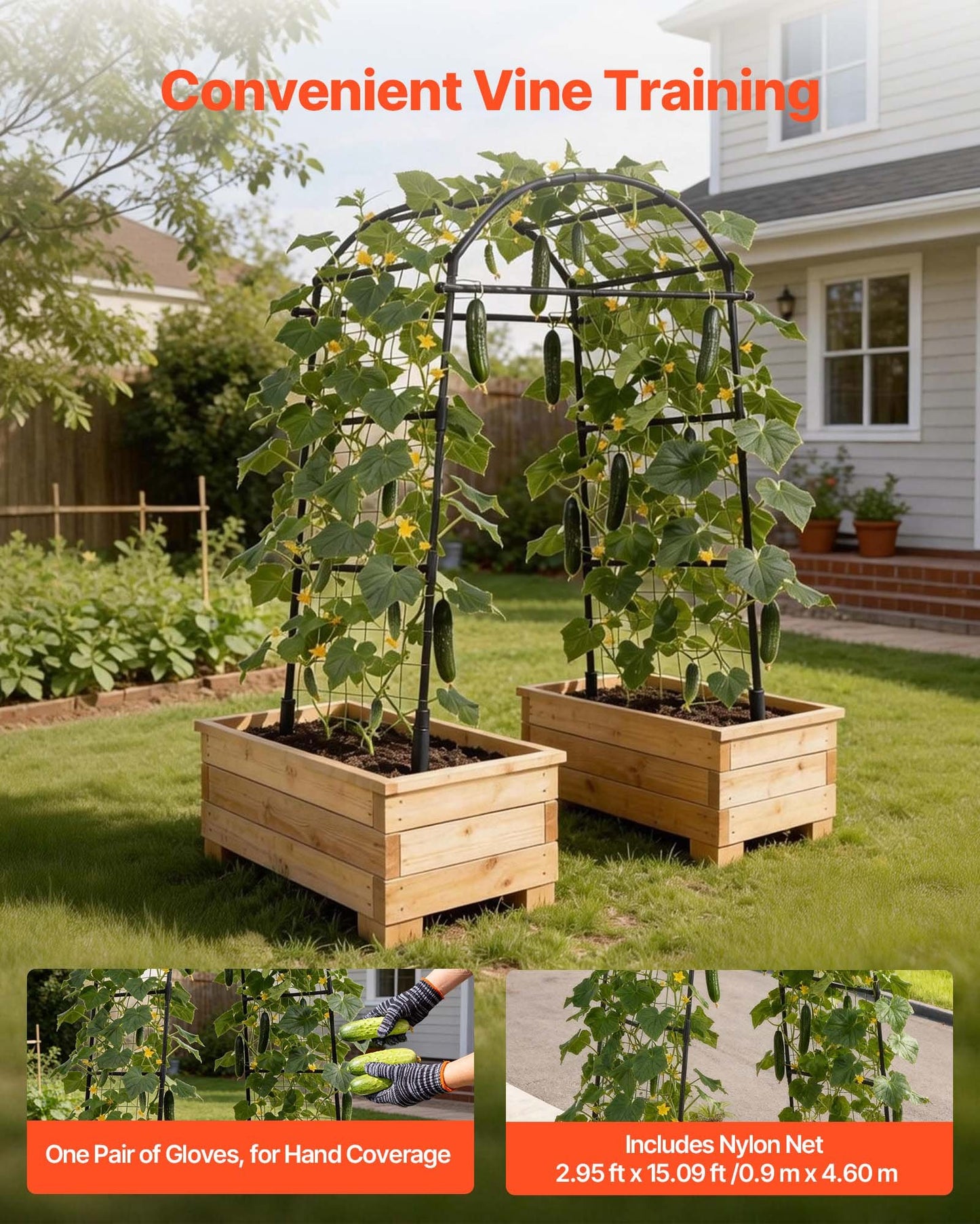 Cucumber Trellis, U-Shape Garden Trellises for Raised Bed, Metal Arch Plant Support for Vine, Climbing Plants Outdoor, Peas, Beans, Zucchini, Tomato, Squash, Flower (813 x 800 x 2050 mm)