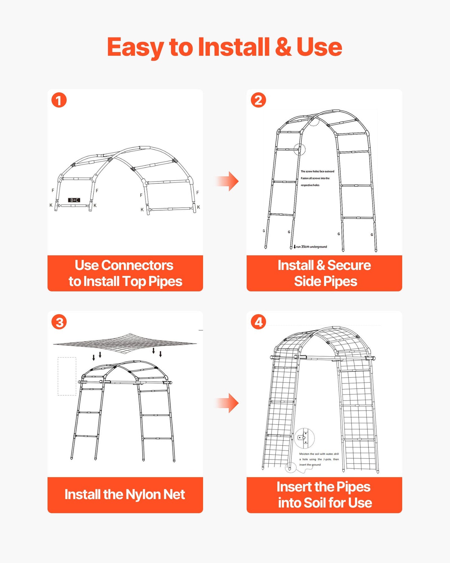 Cucumber Trellis, U-Shape Garden Trellises for Raised Bed, Metal Arch Plant Support for Vine, Climbing Plants Outdoor, Peas, Beans, Zucchini, Tomato, Squash, Flower (813 x 800 x 2050 mm)