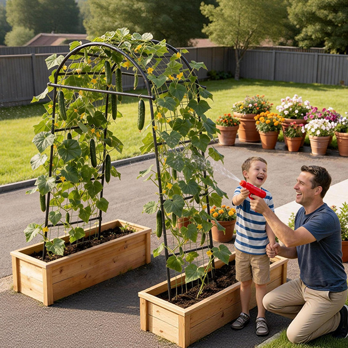 Cucumber Trellis, U-Shape Garden Trellises for Raised Bed, Metal Arch Plant Support for Vine, Climbing Plants Outdoor, Peas, Beans, Zucchini, Tomato, Squash, Flower (813 x 800 x 2050 mm)