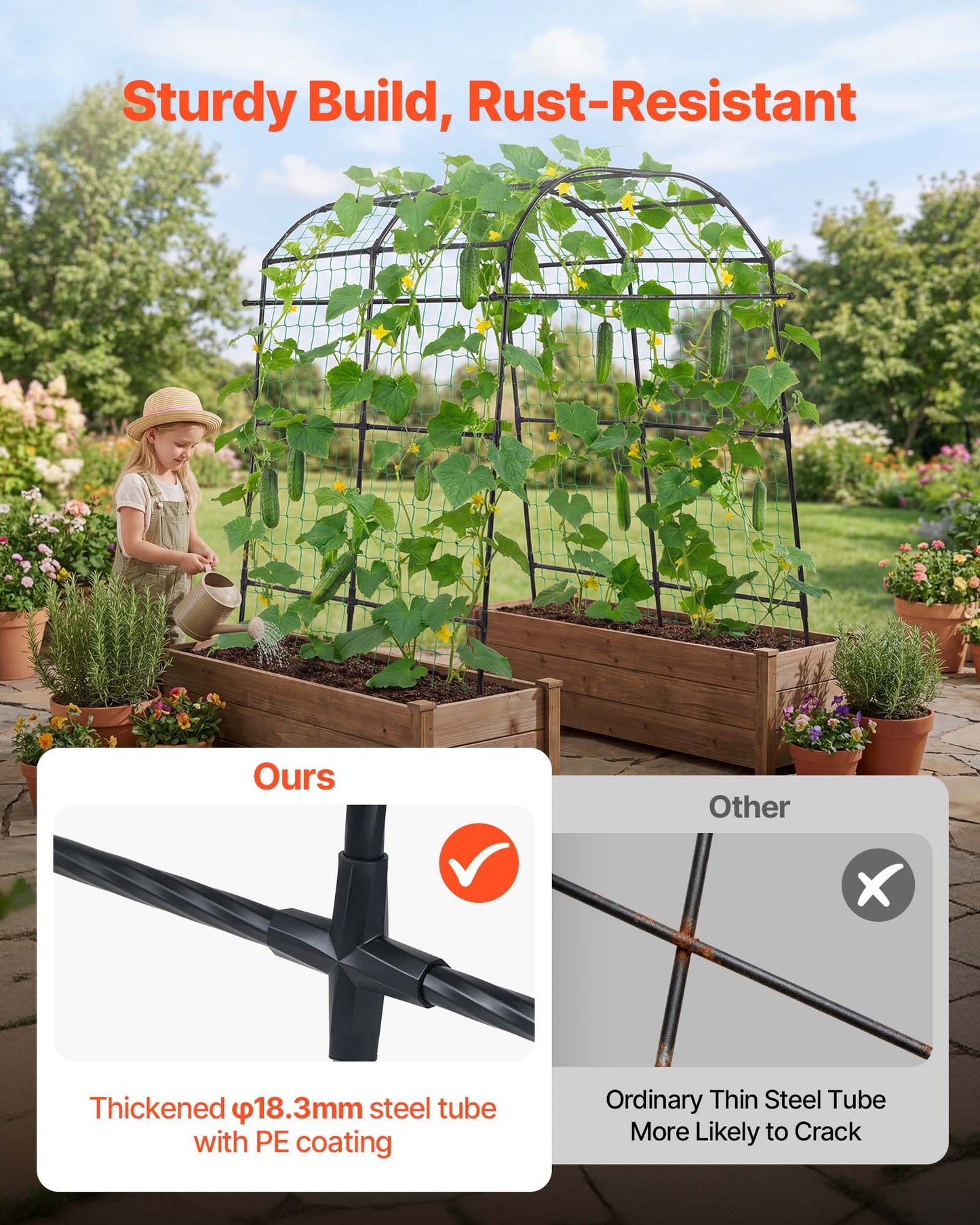 Cucumber Trellis, U-Shape Garden Trellises for Raised Bed, Metal Arch Plant Support for Vine, Climbing Plants Outdoor, Peas, Beans, Zucchini, Tomato, Squash, Flower (1800 x 1120 x 2108 mm)