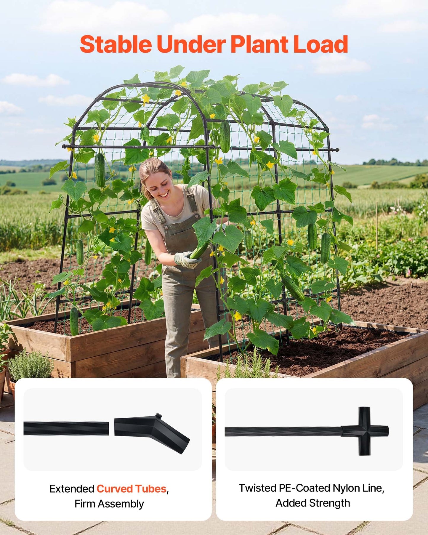 Cucumber Trellis, U-Shape Garden Trellises for Raised Bed, Metal Arch Plant Support for Vine, Climbing Plants Outdoor, Peas, Beans, Zucchini, Tomato, Squash, Flower (1800 x 1120 x 2108 mm)