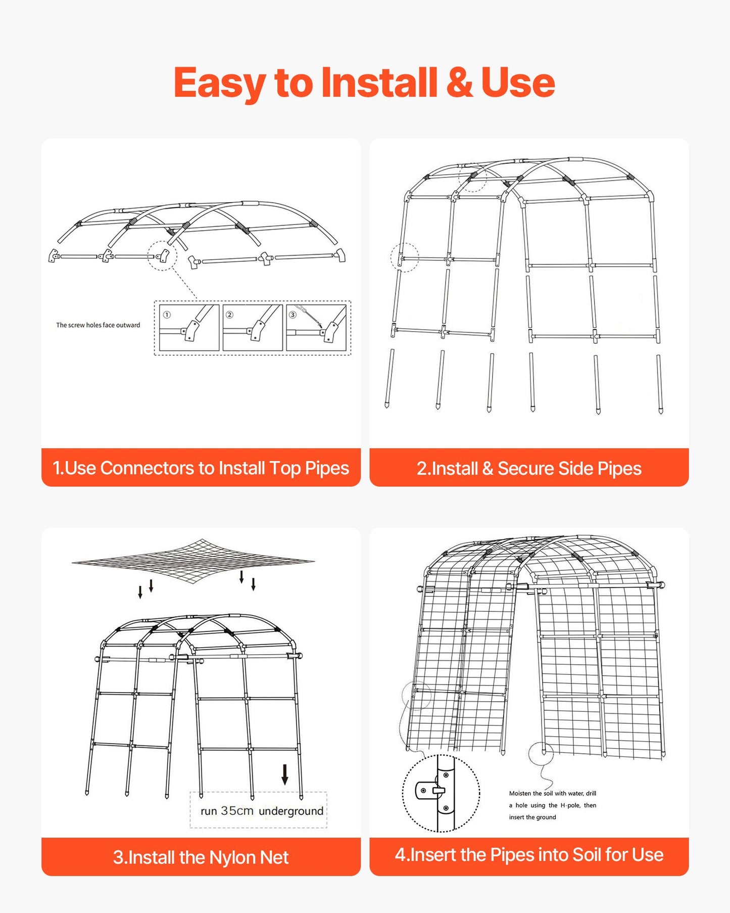 Cucumber Trellis, U-Shape Garden Trellises for Raised Bed, Metal Arch Plant Support for Vine, Climbing Plants Outdoor, Peas, Beans, Zucchini, Tomato, Squash, Flower (1800 x 1120 x 2108 mm)
