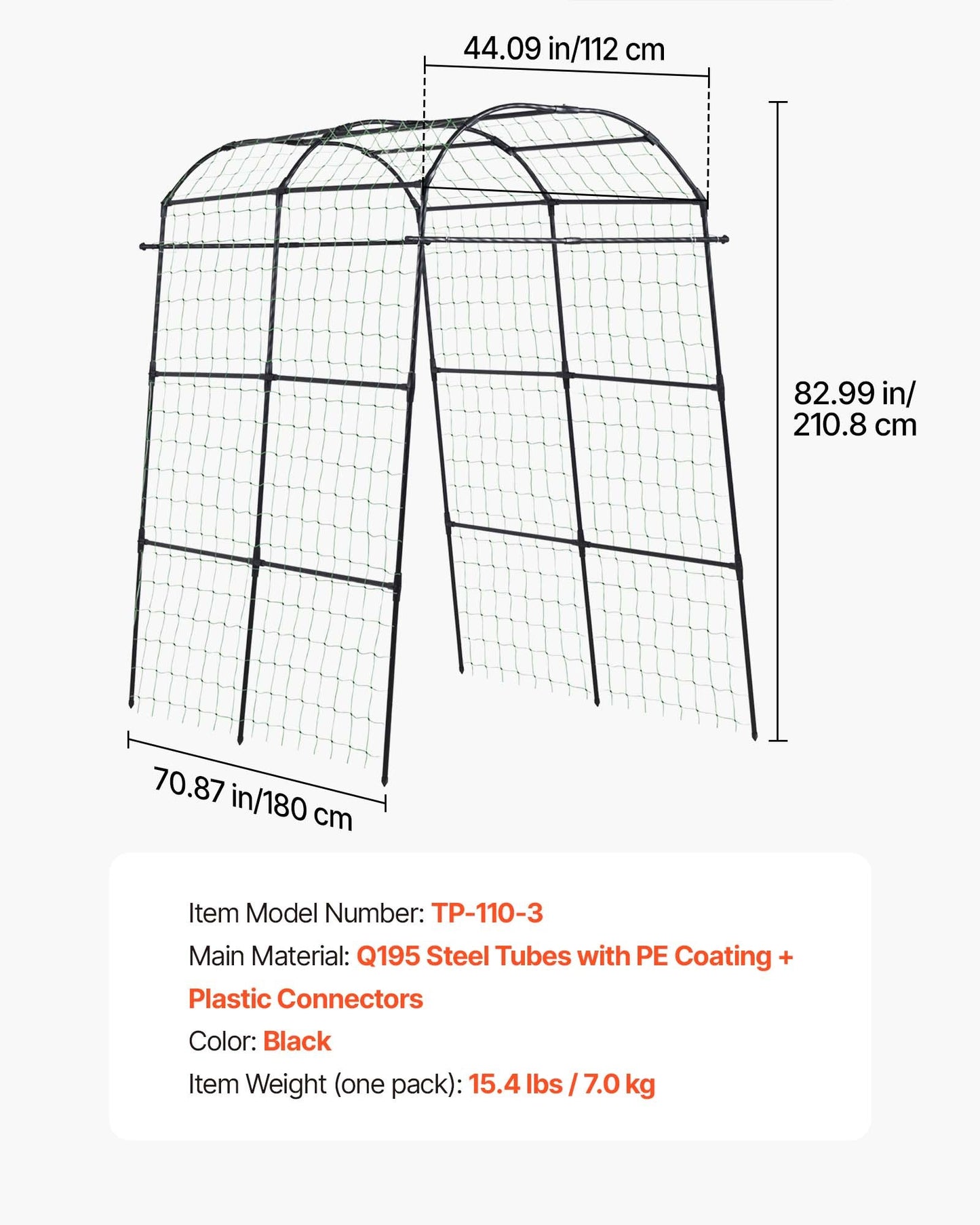 Cucumber Trellis, U-Shape Garden Trellises for Raised Bed, Metal Arch Plant Support for Vine, Climbing Plants Outdoor, Peas, Beans, Zucchini, Tomato, Squash, Flower (1800 x 1120 x 2108 mm)