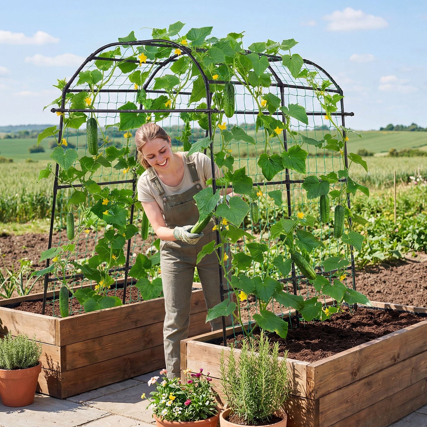 Cucumber Trellis, U-Shape Garden Trellises for Raised Bed, Metal Arch Plant Support for Vine, Climbing Plants Outdoor, Peas, Beans, Zucchini, Tomato, Squash, Flower (1800 x 1120 x 2108 mm)