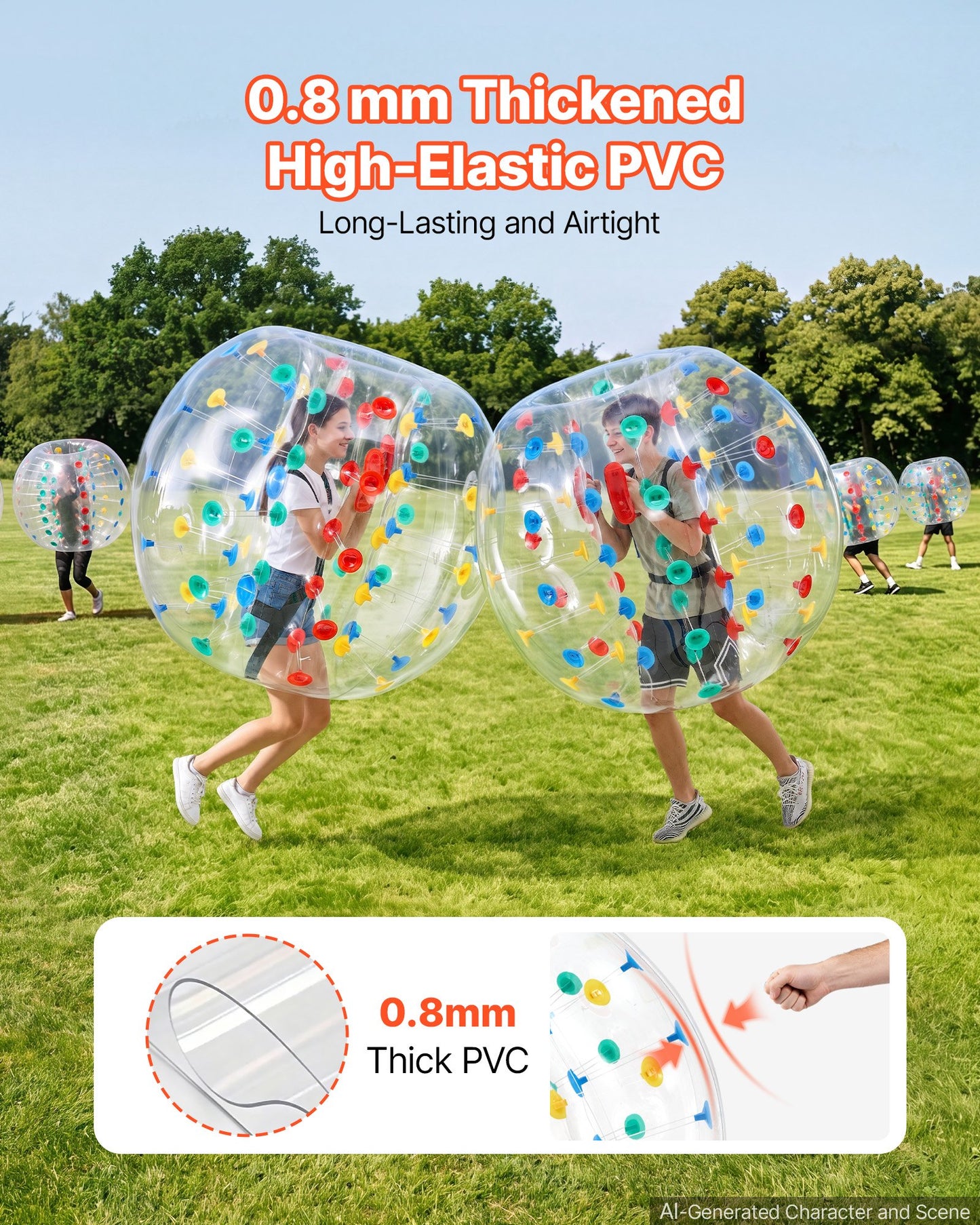 2-Pack Inflatable Bumper Balls 4FT Human Bubble for Teens Transparent, for Backyard, Camping, Picnic, Park, Lawn, and Outdoor Team Gameplay, Thickened PVC Material, Sumo Hamster Ball with Handle