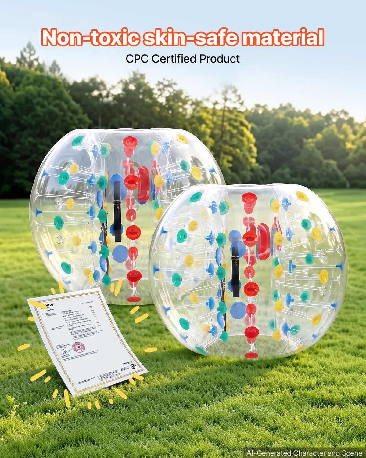 2-Pack Inflatable Bumper Balls 4FT Human Bubble for Teens Transparent, for Backyard, Camping, Picnic, Park, Lawn, and Outdoor Team Gameplay, Thickened PVC Material, Sumo Hamster Ball with Handle