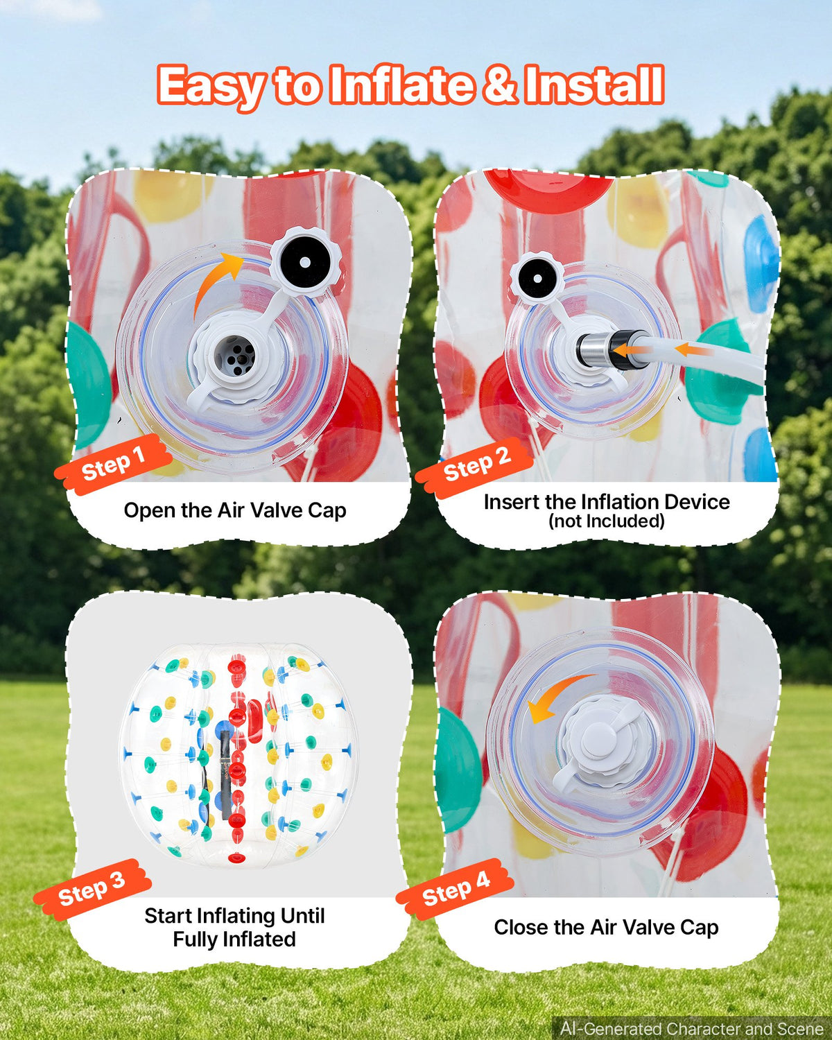 2-Pack Inflatable Bumper Balls 4FT Human Bubble for Teens Transparent, for Backyard, Camping, Picnic, Park, Lawn, and Outdoor Team Gameplay, Thickened PVC Material, Sumo Hamster Ball with Handle