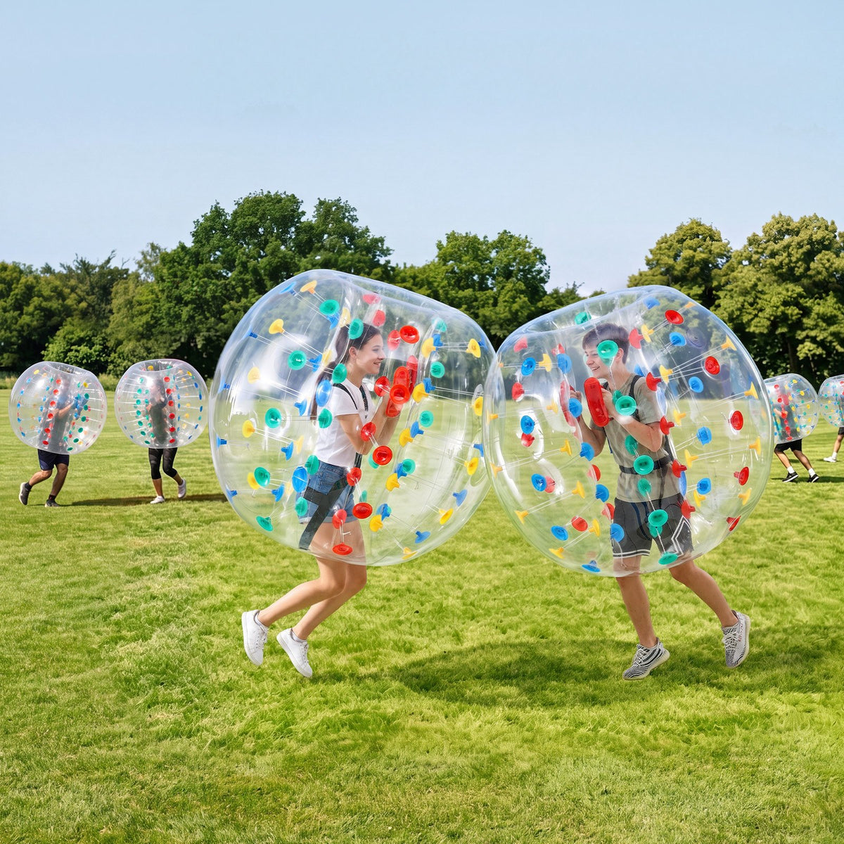 2-Pack Inflatable Bumper Balls 4FT Human Bubble for Teens Transparent, for Backyard, Camping, Picnic, Park, Lawn, and Outdoor Team Gameplay, Thickened PVC Material, Sumo Hamster Ball with Handle