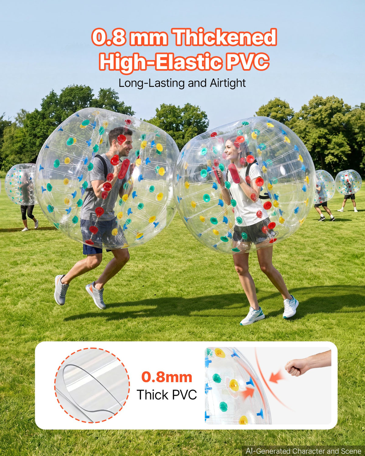2-Pack Inflatable Bumper Balls 5FT Human Bubble for Adult Transparent, for Backyard, Camping, Picnic, Park, Lawn, and Outdoor Team Gameplay, Thickened PVC Material, Sumo Hamster Ball with Handle
