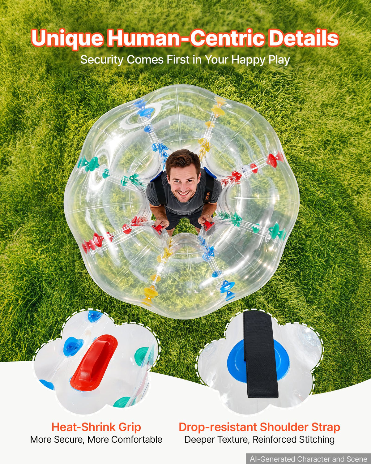 2-Pack Inflatable Bumper Balls 5FT Human Bubble for Adult Transparent, for Backyard, Camping, Picnic, Park, Lawn, and Outdoor Team Gameplay, Thickened PVC Material, Sumo Hamster Ball with Handle