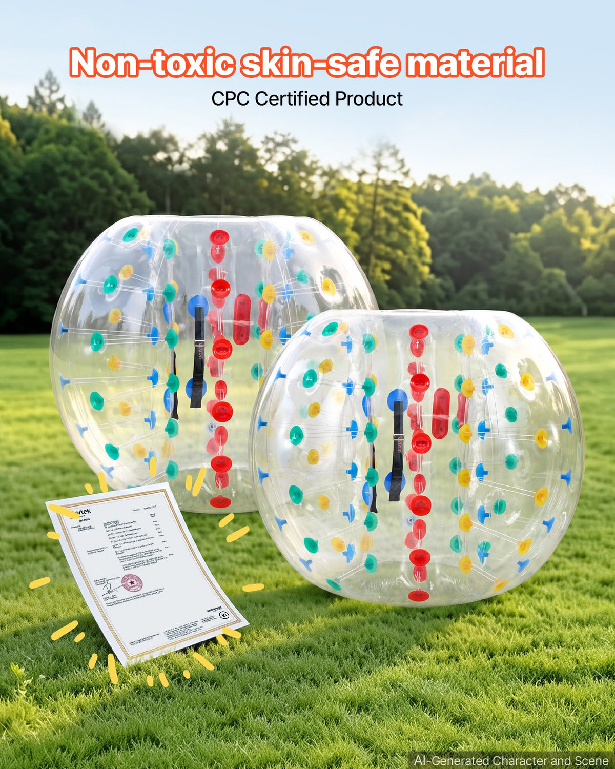 2-Pack Inflatable Bumper Balls 5FT Human Bubble for Adult Transparent, for Backyard, Camping, Picnic, Park, Lawn, and Outdoor Team Gameplay, Thickened PVC Material, Sumo Hamster Ball with Handle