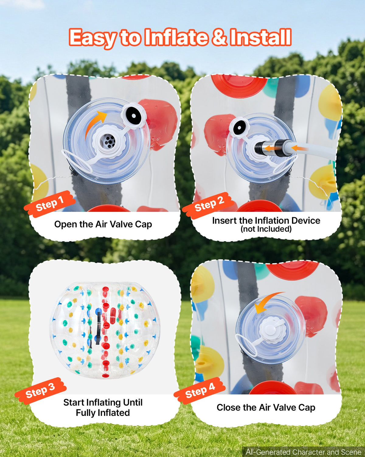 2-Pack Inflatable Bumper Balls 5FT Human Bubble for Adult Transparent, for Backyard, Camping, Picnic, Park, Lawn, and Outdoor Team Gameplay, Thickened PVC Material, Sumo Hamster Ball with Handle