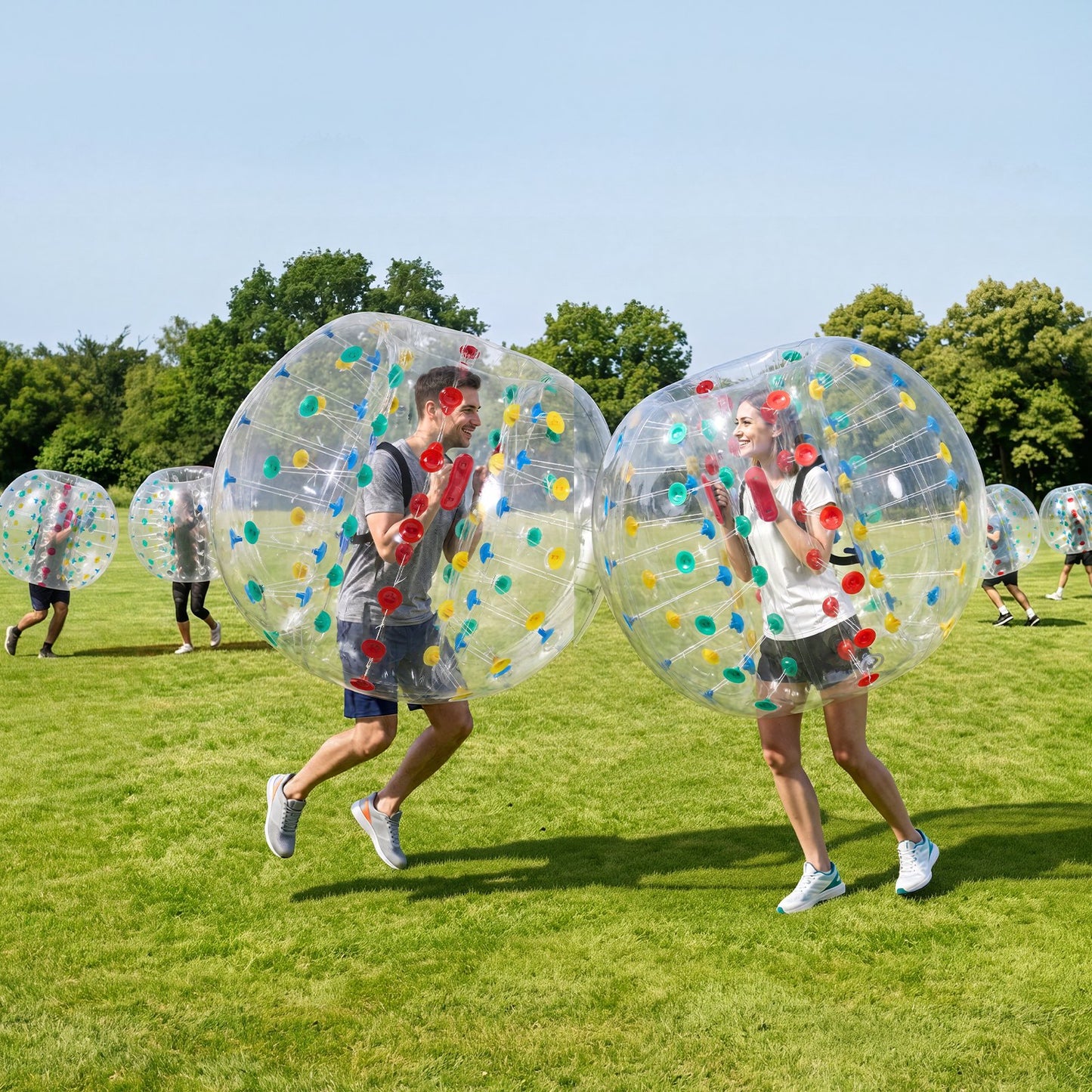 2-Pack Inflatable Bumper Balls 5FT Human Bubble for Adult Transparent, for Backyard, Camping, Picnic, Park, Lawn, and Outdoor Team Gameplay, Thickened PVC Material, Sumo Hamster Ball with Handle