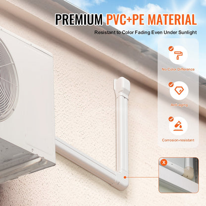 Mini Split Line Set Cover, 76mm W x 3.11m L, PVC Decorative Pipe for AC Units