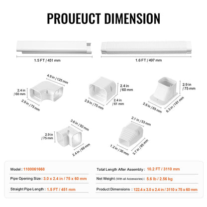 Mini Split Line Set Cover, 76mm W x 3.11m L, PVC Decorative Pipe for AC Units