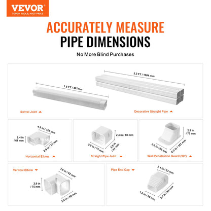 VEVOR Mini Split Line Set Cover 76.2mm W 4830mm L, PVC Decorative Pipe Line Cover