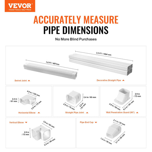 Decorative PVC line set cover includes four straight ducts and complete accessories for installation