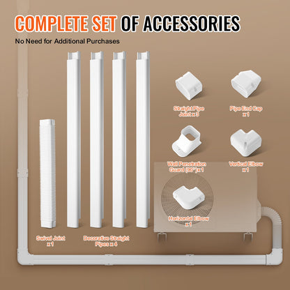 VEVOR Mini Split Line Set Cover 76.2mm W 4830mm L, PVC Decorative Pipe Line Cover