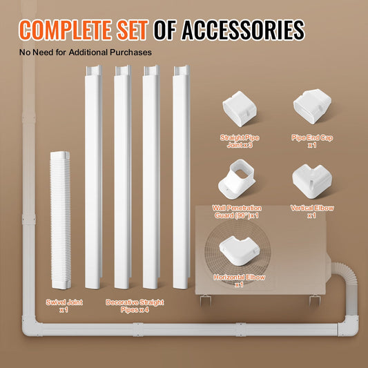 Mini Split Line Set Cover, 4.83m Long, PVC Decorative Pipe for AC Units, White