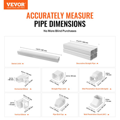 VEVOR Mini Split Line Set Cover 76.2mm W 5400mm L, PVC Decorative Pipe Line Cover