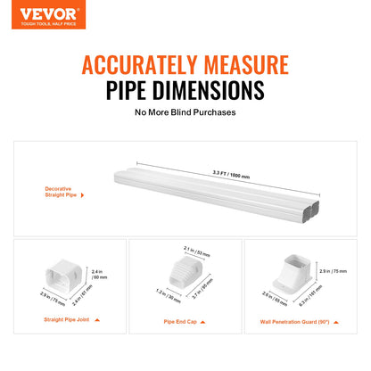 VEVOR Mini Split Line Set Cover 76.2mm W 2270mm L, PVC Decorative Pipe Line Cover
