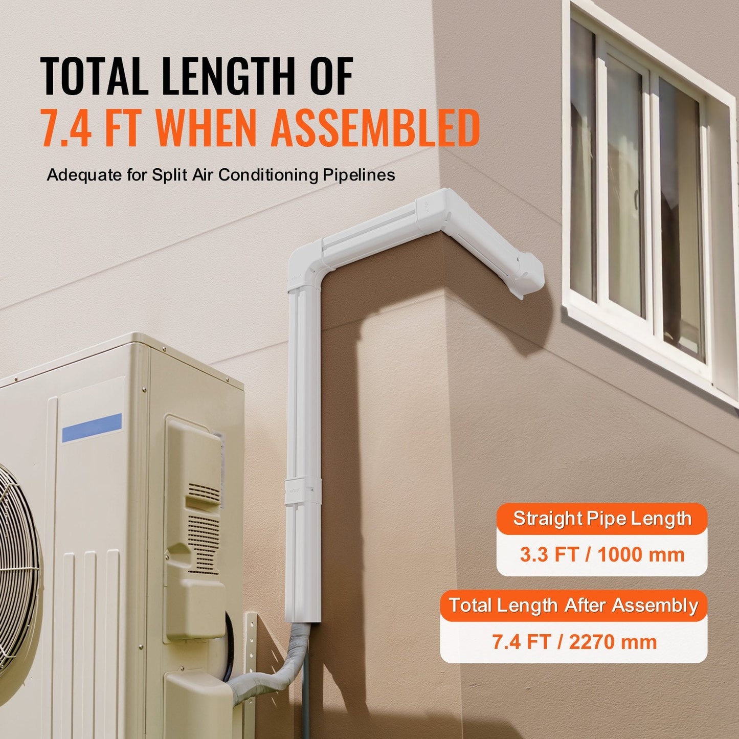 PVC Decorative Line Set Cover for Mini Split AC, 2.27m Long, Easy to Install